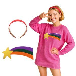 2472 Rainbow Shooting Star Patch And Red Satin Headband
